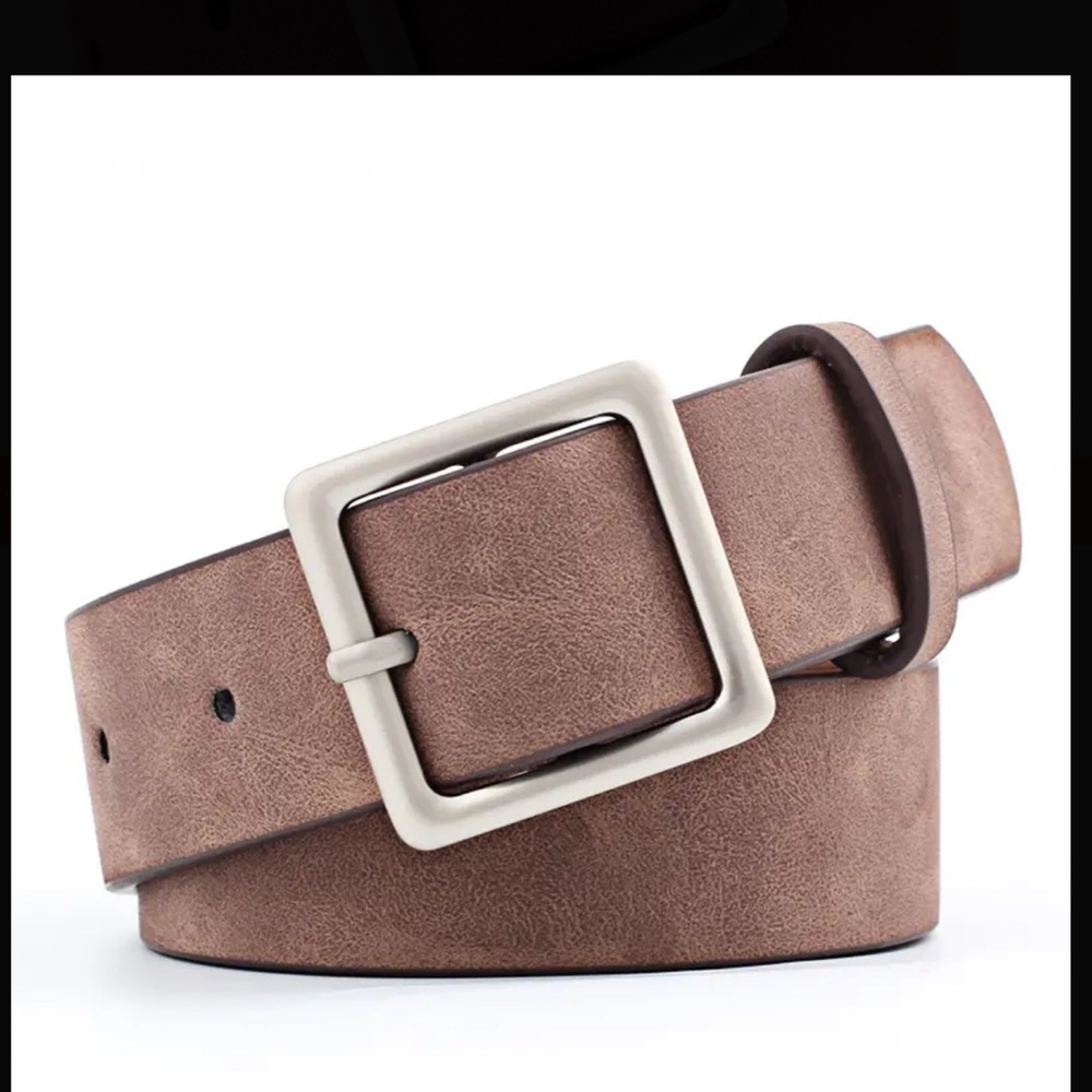 Trendy Leather Coffee Silver Buckle Belt 3 pack